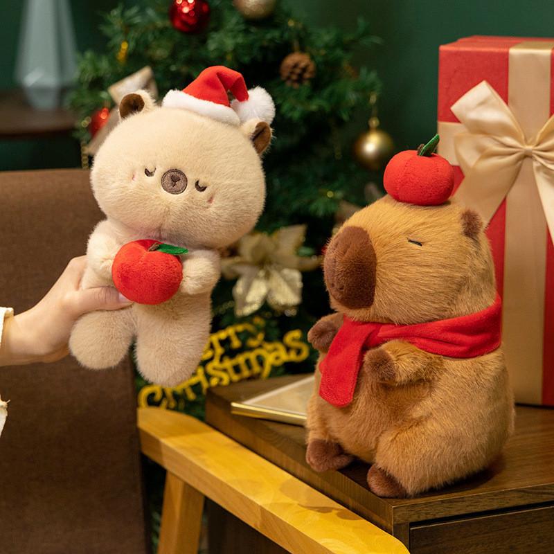 Cute Christmas Cartoon Capybara Hugging Apple Plush Toy Girls Children Gift