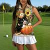 Women's Sleeveless Golf Shirt with Zipper Collar Halloween Print Sports Vest for Casual Wear