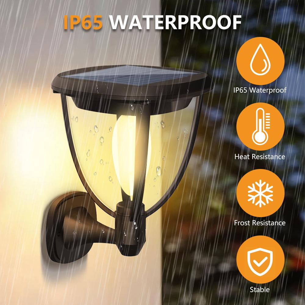 2PCS Solar Wall Lights Outdoor Solar Garden Lanterns Solar Powered Waterproof Solar Post Lights Door Front Patio Porch Garage