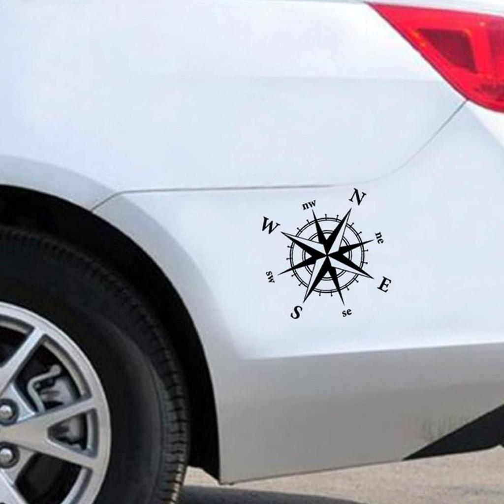 2 Pcs Compass Car Stickers Waterproof Vinyl Decals for All Motorhome Truck Van Car Bumper Decal 15cm*15cm Matt Black