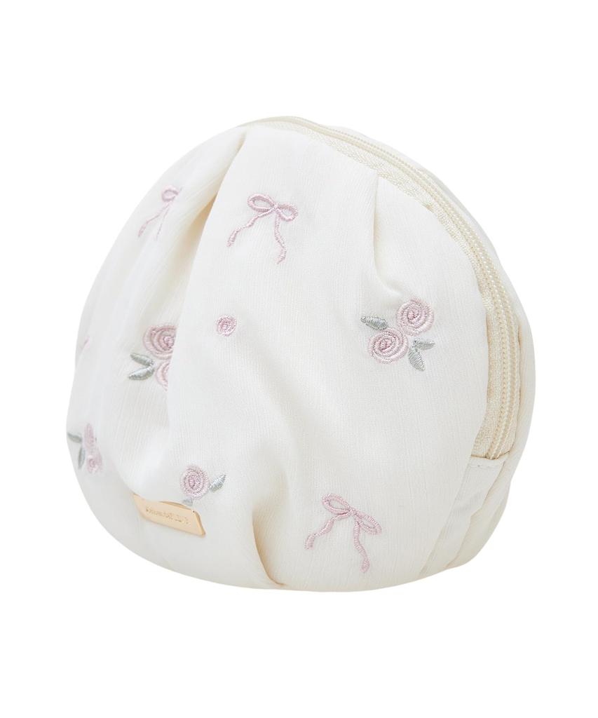 de Apparel Rose Ribbon Embroidered Pouch for Pink Beige [Maison Fleur] Women,