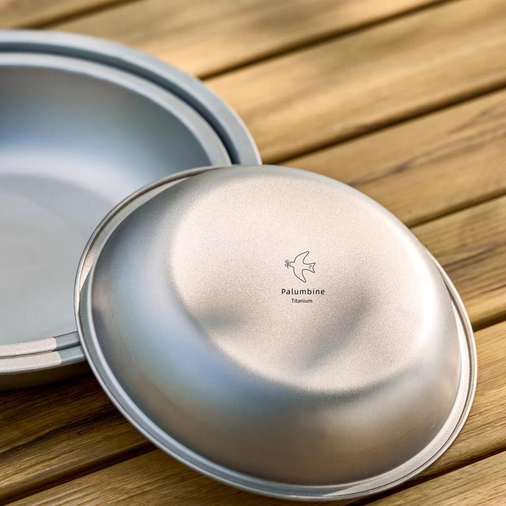 Palumbine Titanium Plate, Camping Plate, Diameter 14cm, Lightweight, Direct Fire,
