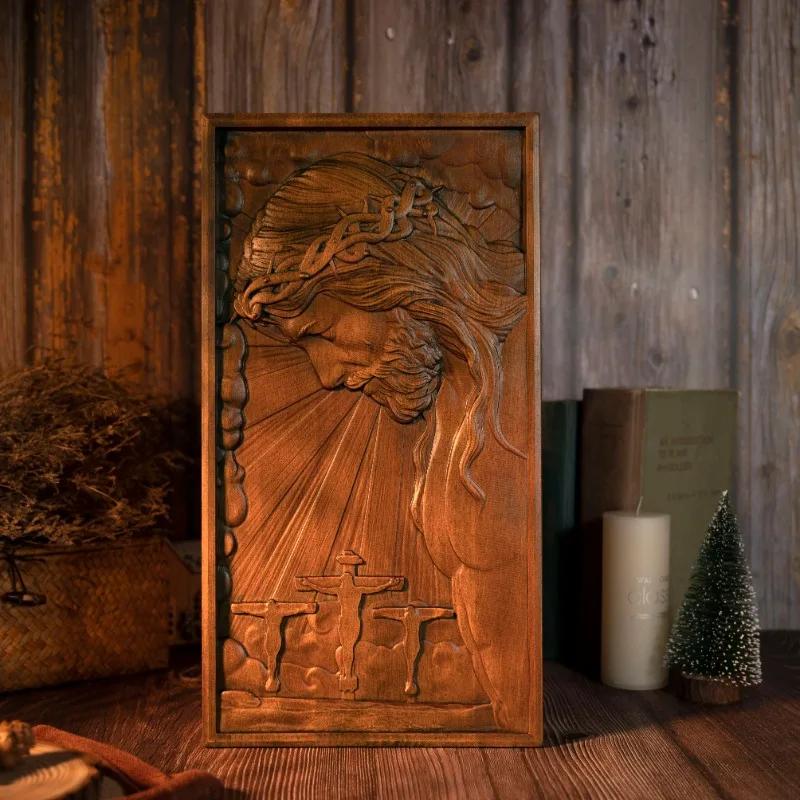 Religious Figure Jesus Statue of Jesus Crucifix for Home Decor, Christian Wall Hanging, Solid Wood Plaque, Christian Gift