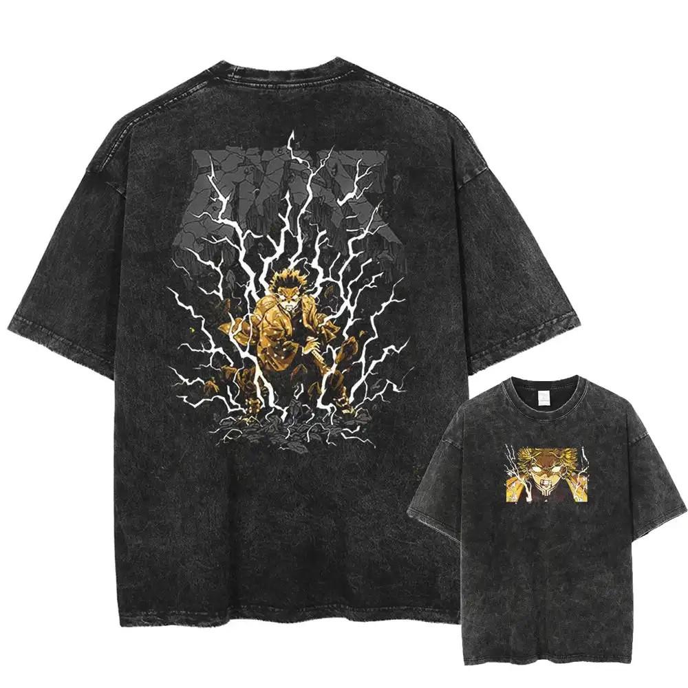 Demon Slayer TShirt Oversized Anime Vintage Washed Tee Cotton S3XL Unisex
