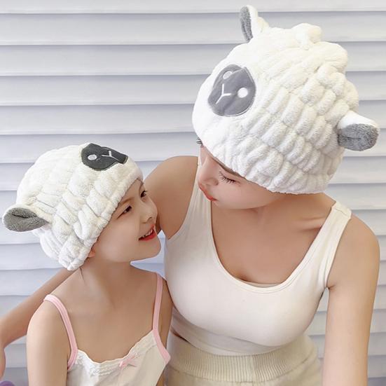 Hair Dry Hat Cartoon Quick-dry Strongly Absorbent Non-shedding Coral Fleece Cute Sheep Dry Hair Towel Bathroom Supplies