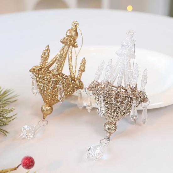 Glitter Chandelier Ornament 7 Inch Sparkling Acrylic Chandelier Christmas Tree Ornaments with Faux Crystal for Trees Doors Holiday Home Decor