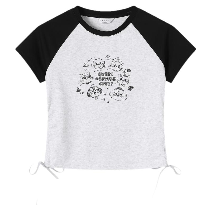 

TonLion 2026 Summer Women s Line Art T-Shirt M