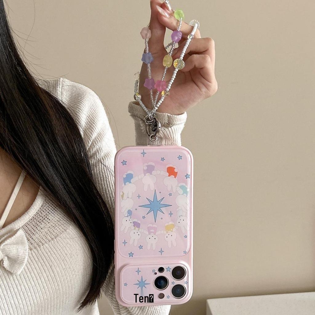 Cartoon Rabbit Pink Apple Star Bracelet Phone Case for iPhone 16/15 Pro Max