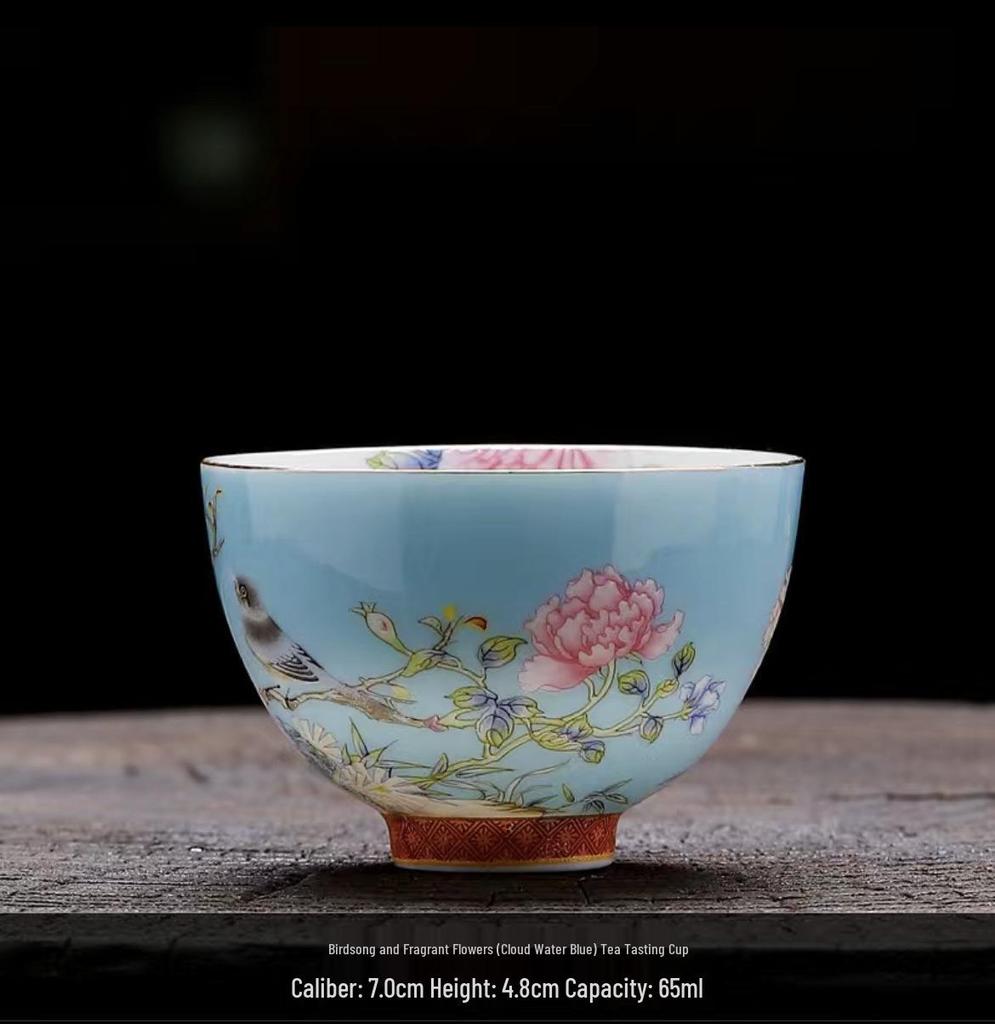 Palace-Style Peony Gongfu Enamel Ceramic Tea Cup Souvenir
