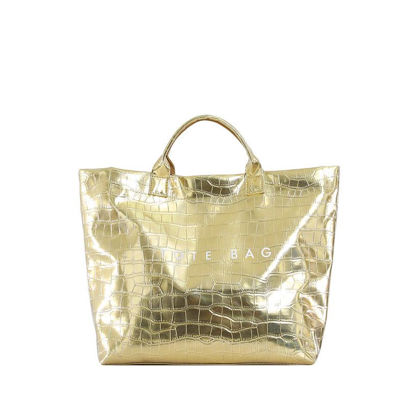 

Solid Color Letter Printed Crocodile Texture Women Large Capacity Tote Bag золотой