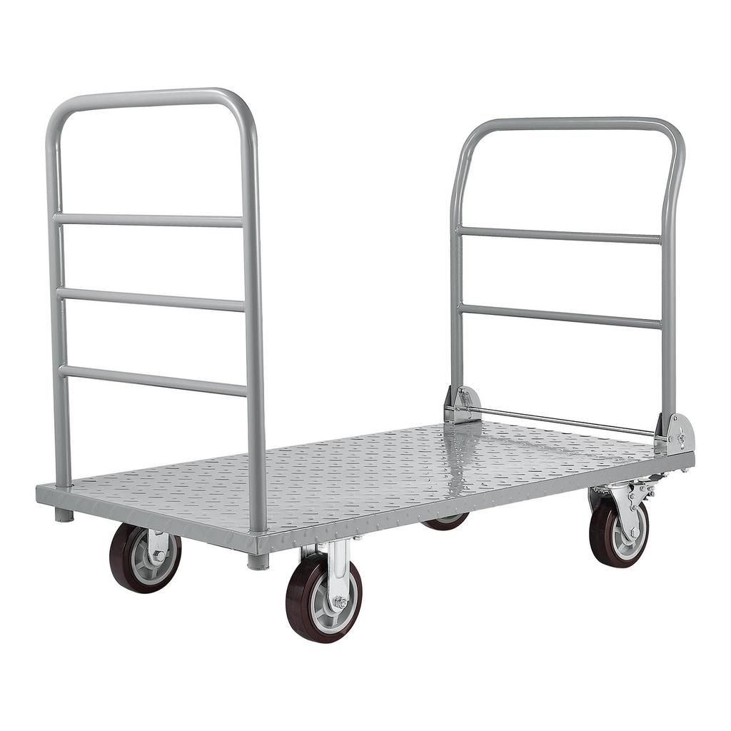 Platform Truck, 1202.02 kg Capacity, Heavy Duty Flatbed Cart Dolly with Detachable Guardrail and Swivel Wheels, Foldable Hand Push Truck, for