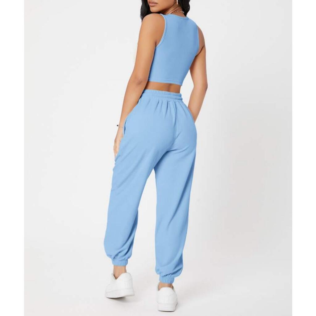 GMXIA Spring Solid-color Round-neck Vest Women's High-waisted Fashionable Casual Long Pants Set
