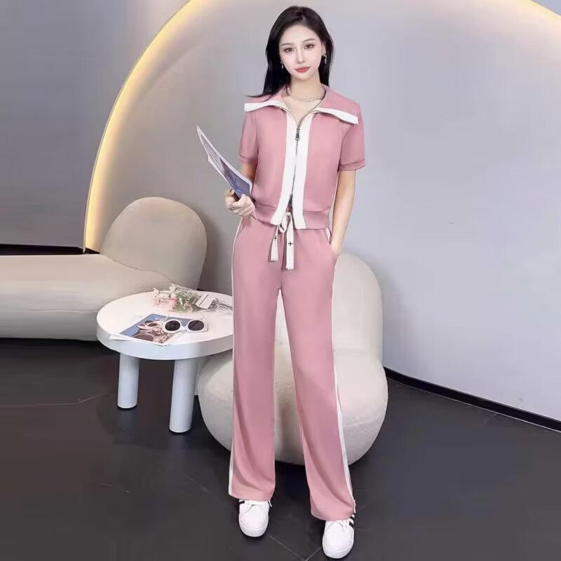 Летний свободный повседневный комплект из двух предметов с коротким рукавом, расслабленный стиль, модная и стройнящая спортивная одежда для женщин M