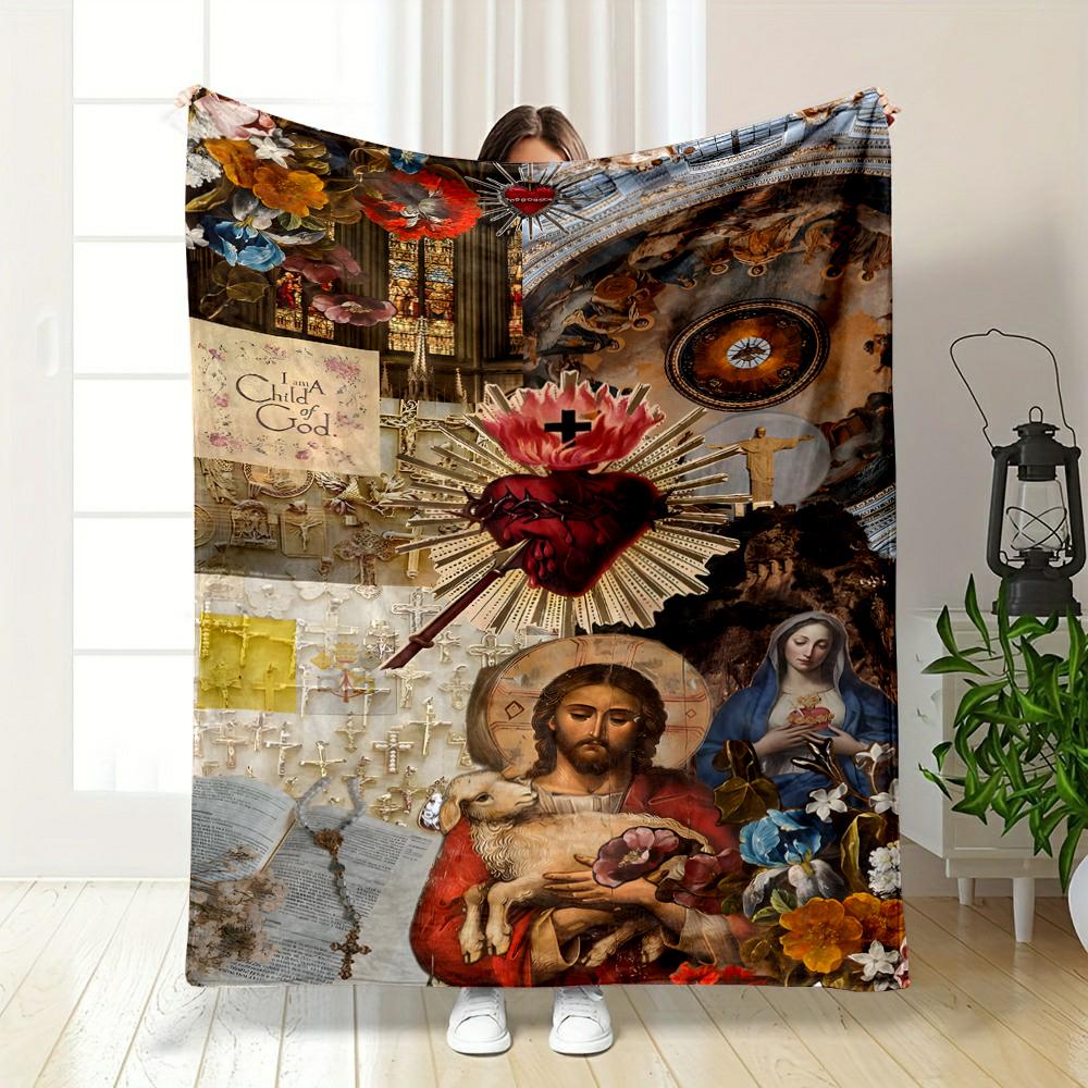 Religious Iconography Collage BlanketFlannel blanket for bedroom, living room, sofa, and nap
