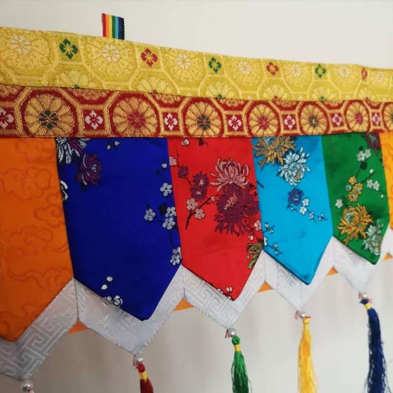 Tibetan Style Chinese Style Wall Hanging Banner Brocade Floral Tassel Buddhist Hall Decor Tablecloth Household Temple Worship