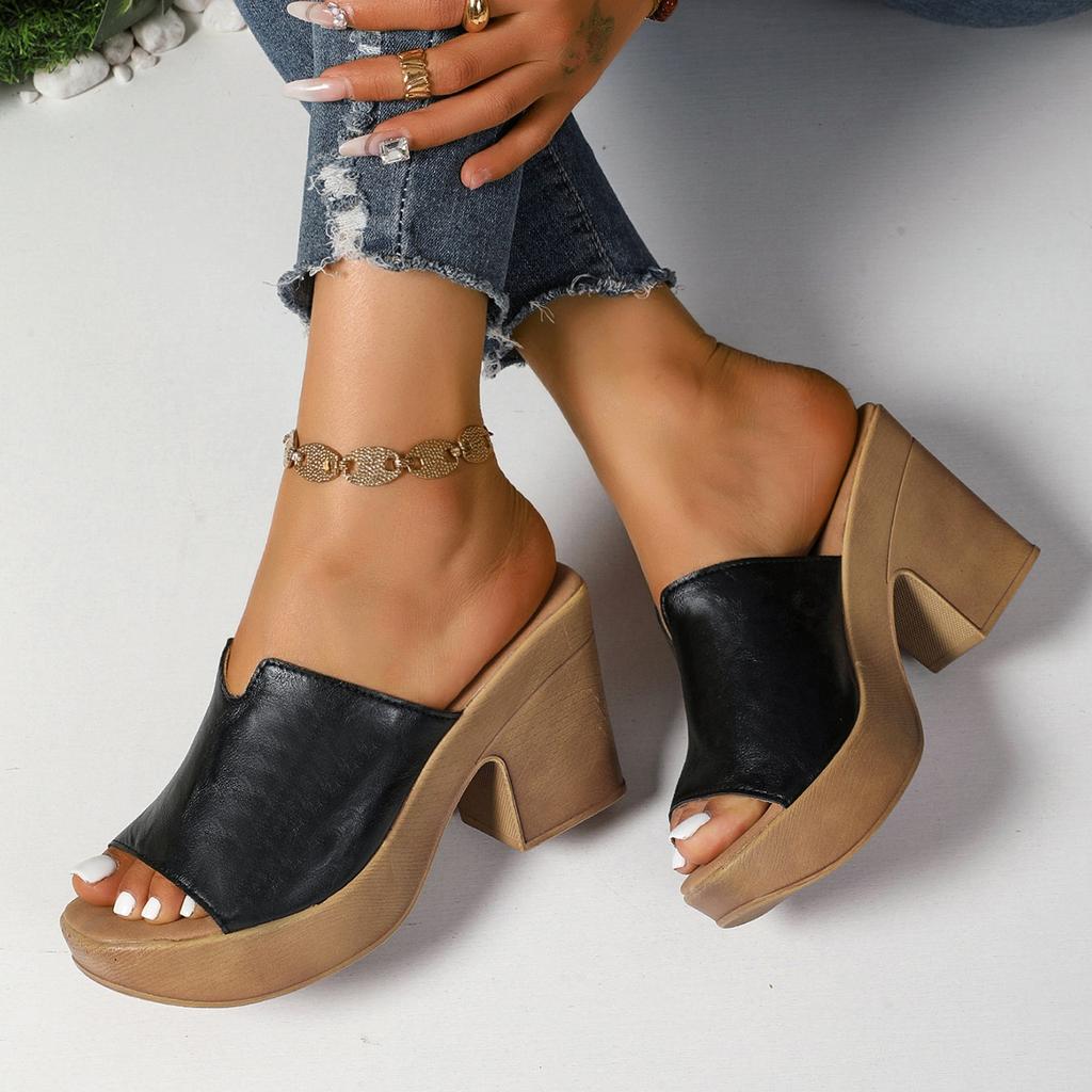 Summer fashion versatile high-heeled slippers women's one-piece fish mouth slippers casual wear open-toed cool slippers women