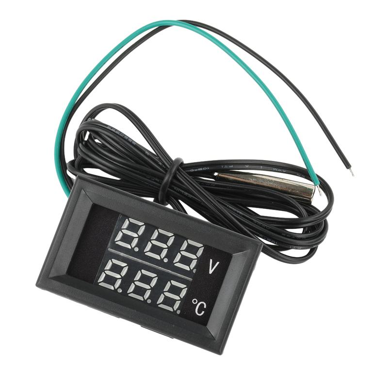 DC4-28V -40~120℃ Digital Voltmeter Thermometer 0.28" LED Display with 1meter NTC 10K Temp Probe for Car, Motorcycle 5V 12V 24V