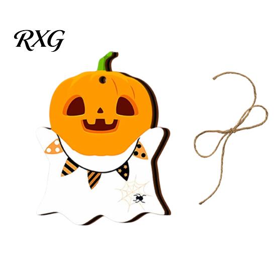 Halloween Party Supplies Ghost Wooden Hanging Sign with Hemp Rope, Cute Indoor Signs Pendants for Home Wall Decorations Outdoor Decor