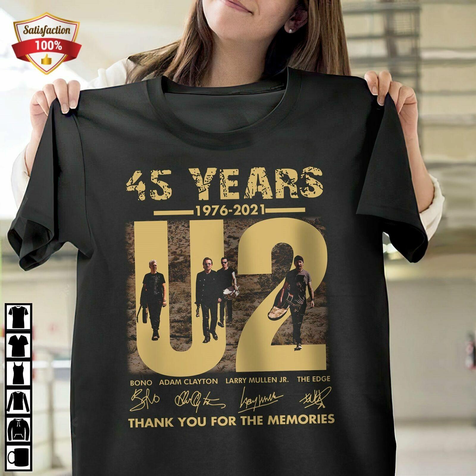 

45 лет 1976 2021 Футболка U2 Рок-группа Tee Мягкий досуг Черный Летний Свободный Мягкий полиэстер Футболка