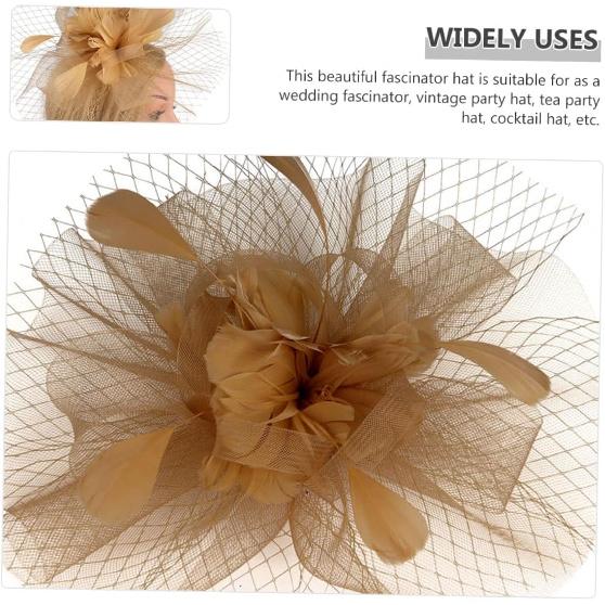 Fascinators pour femmes Chapeau de mariage en maille Pince à cheveux et serre-tête pour cocktail Accessoires de thé Party Chapeau de modiste pour occasion spéciale Doré
