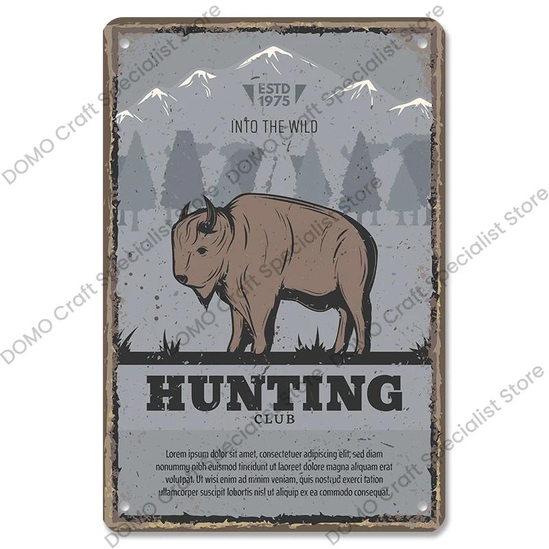Vintage Hunting Plaque Metal Tin Signs Hunter Deer Hunt Safari Adventure Retro Metal Plate Wall Decor Hunting Club Shop Man Cave