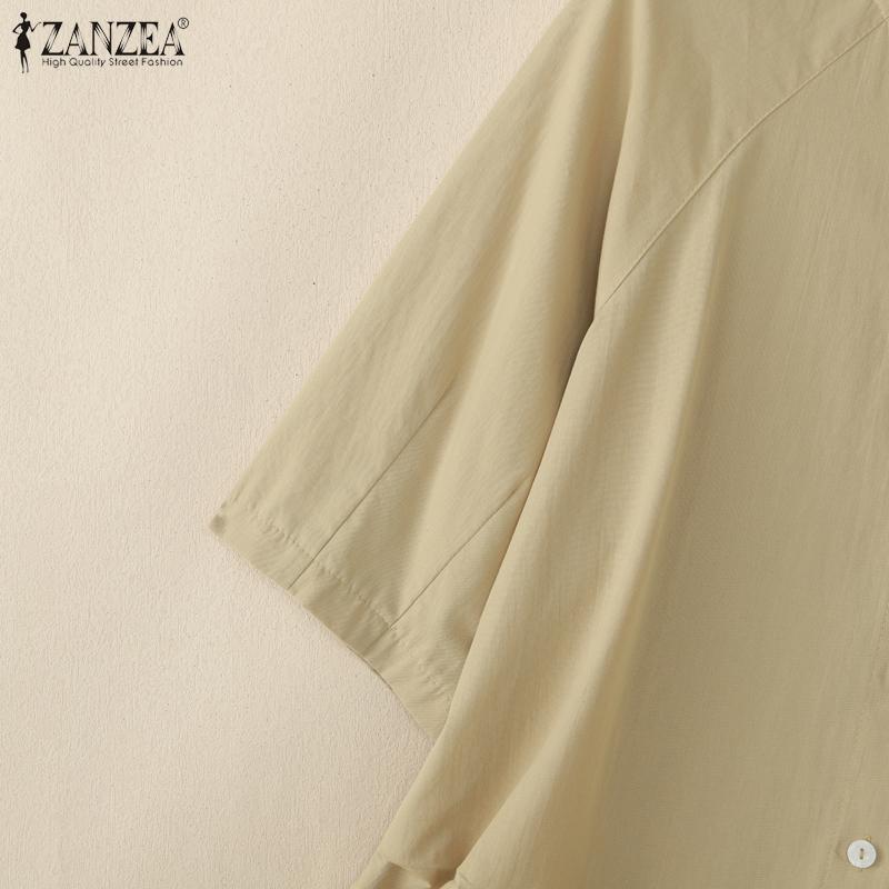 ZANZEA Women Casual Round Neck Loose Summer Half Sleeve Blouse