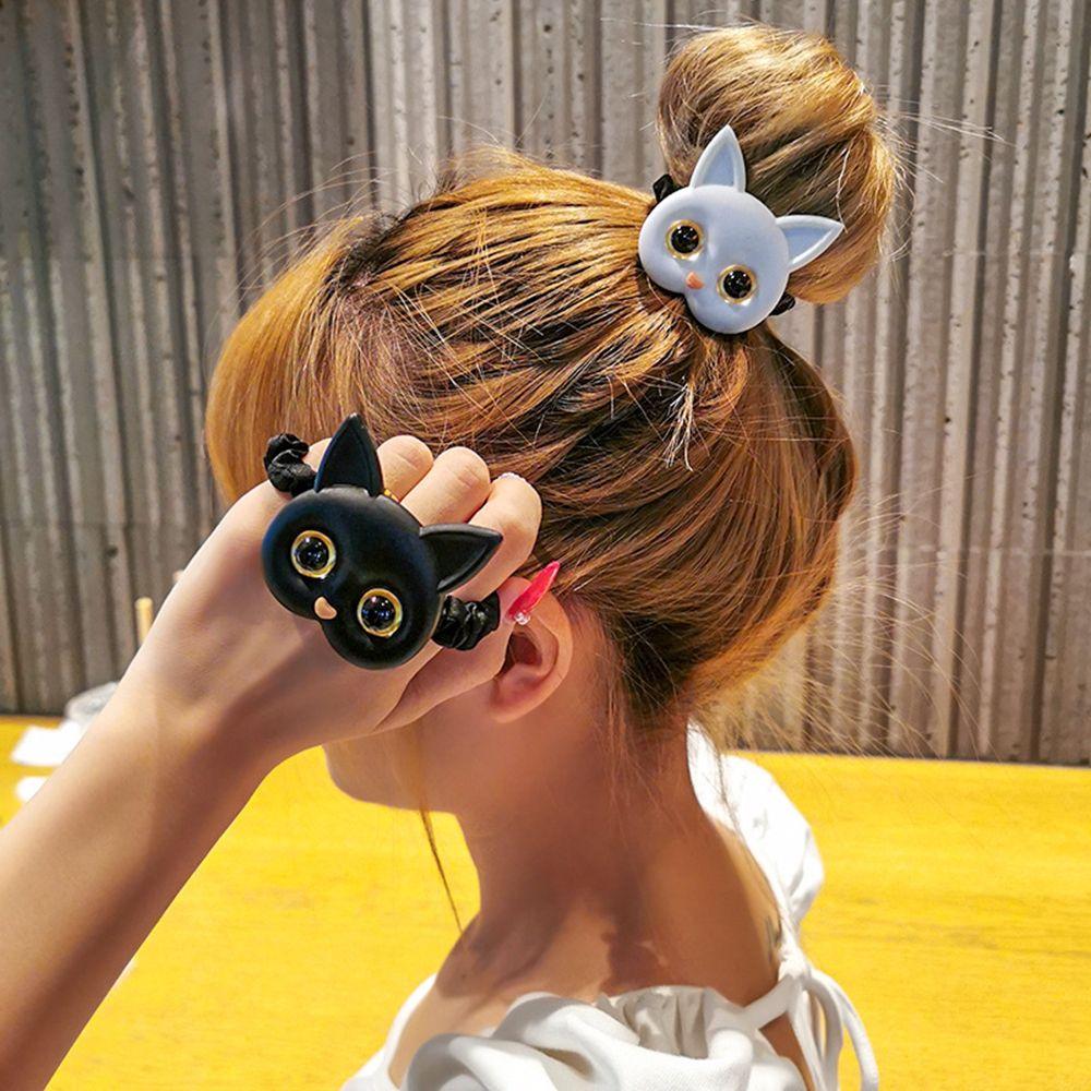 Simple Cloth Women Acrylic Korean Kitten Headwear Scrunchies Cartoon Hair Rope Female Hair Ties