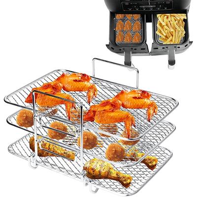 LMETJMA Air Fryer Rack Compatible with Ninja DZ201 DZ401 PowerXL Air Fryer Rectangle Stackable Stainless Steel Grill Rack