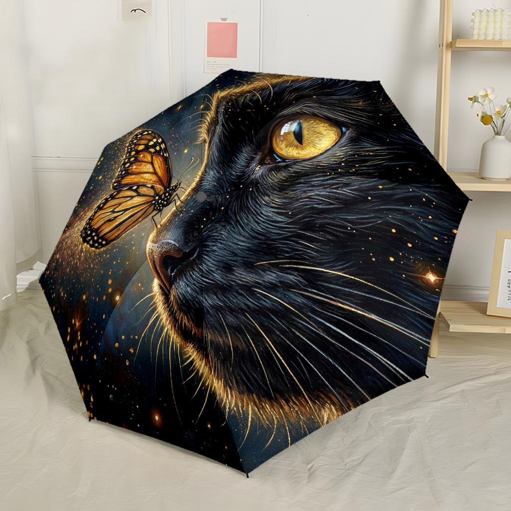 Cat In The Garden Compact Travel Automatic Umbrella Compact & Durable 8-Rib Design Compact Design for Women/Men Compact Folding Umbrella