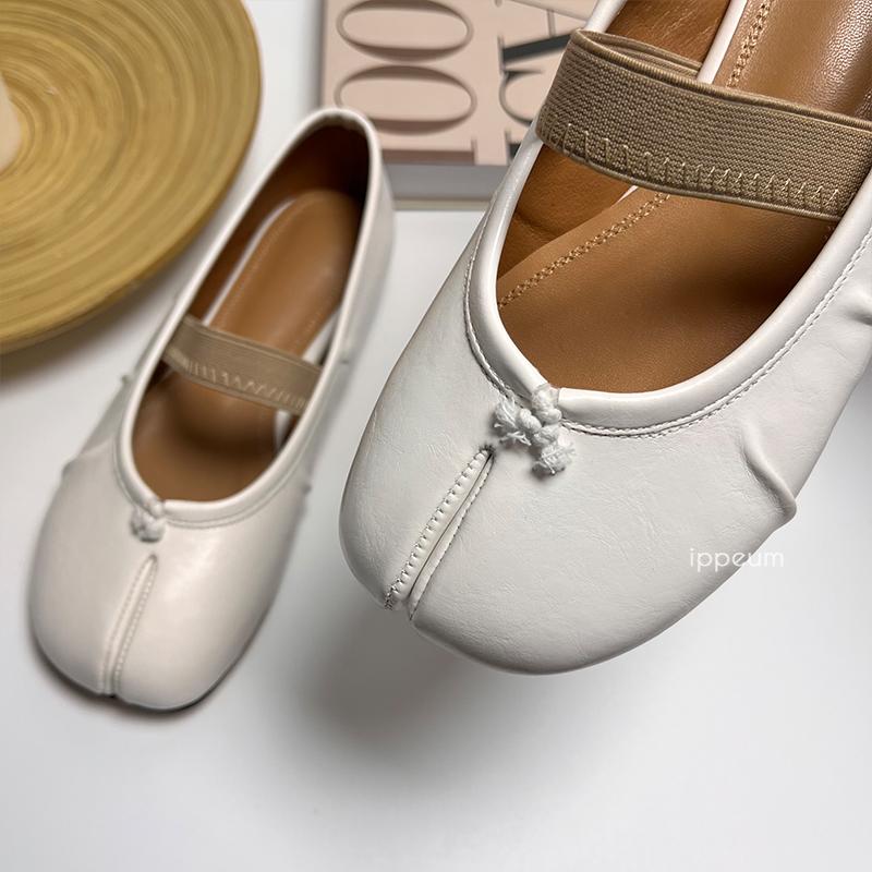 Fashion IPPEUM Women Elastic Band Ballerina Flats Ballet Split Toe Shoes Black Leather Plus Size Ballerinas Zapatos Mujer