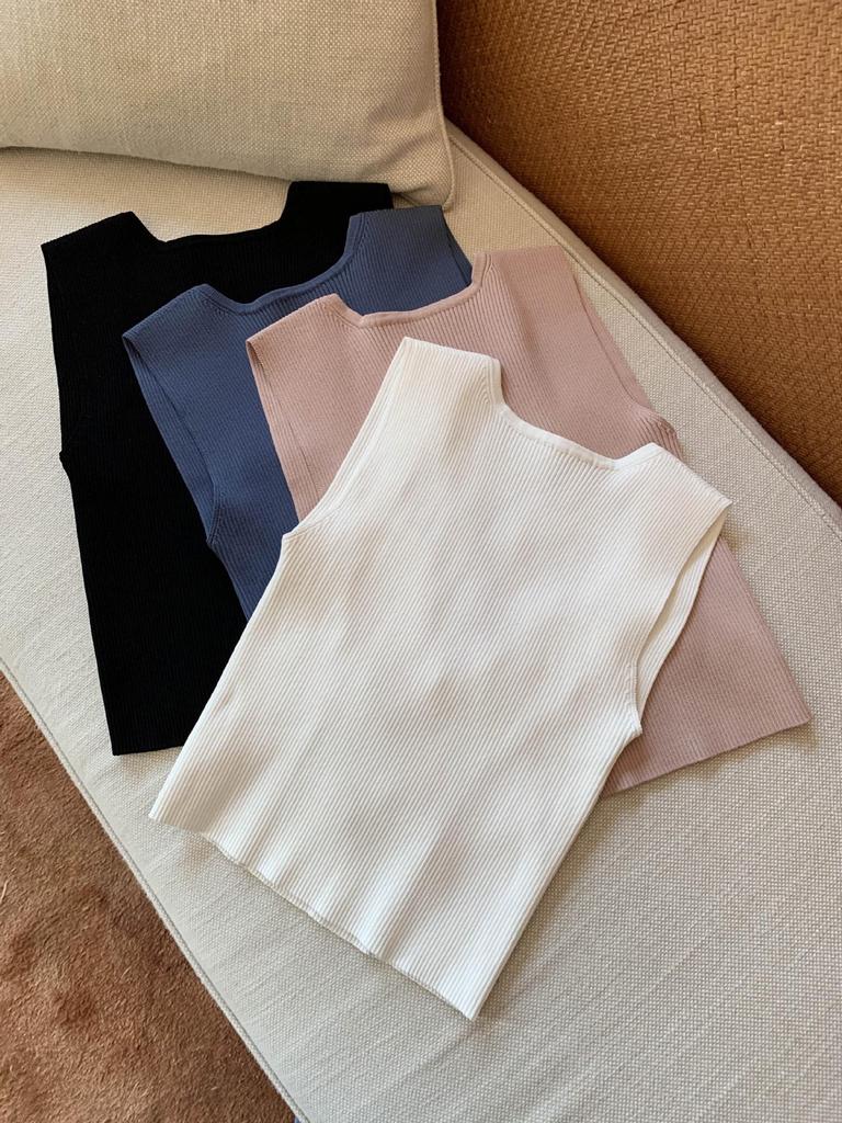 2025 Summer Knit Vest: Women's Slimming Design, Versatile Style with Curved Neckline and Loose Straps