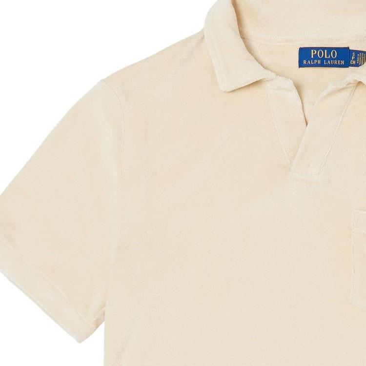 Polo Ralph Lauren Solid Logo Embroidered Towel Fabric Short Sleeve Polo Shirt Men Tops Beige 710937319-002