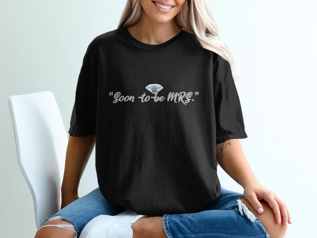 Soon To Be Mrs T-Shirt, Faux Glitter Diamond Bride Tee, Bachelorette Party top