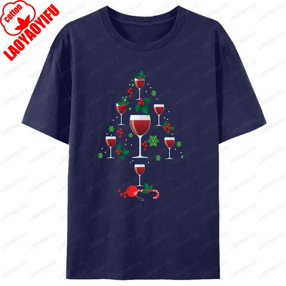 Wine Glass Christmas Tree TShirt Unisex Unisex Wine Lovers Holiday T Shirts Gift Unisex Print Crewneck Tops Xmas Casual Tshirt