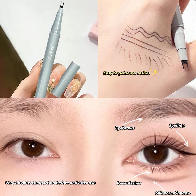 Double Forked Tip Lower Lash Pen Ultra-thin 2 Fork Tip Liquid Eyeliner Waterproof Natural Eye Brow Lying Silkworm Contour Makeup