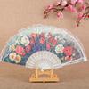 Leque Dobrável Leve Portátil Leque Vintage Elegante Renda Floral Padrão Leque de Mão Casamento Festa Acessório