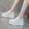 Fashion 7.5CM Genuine Leather Vulcanize Comfy Spring Autumn Ankle Booties Women Platform Chunky Sneaker Loafer White High Brand Shoes
