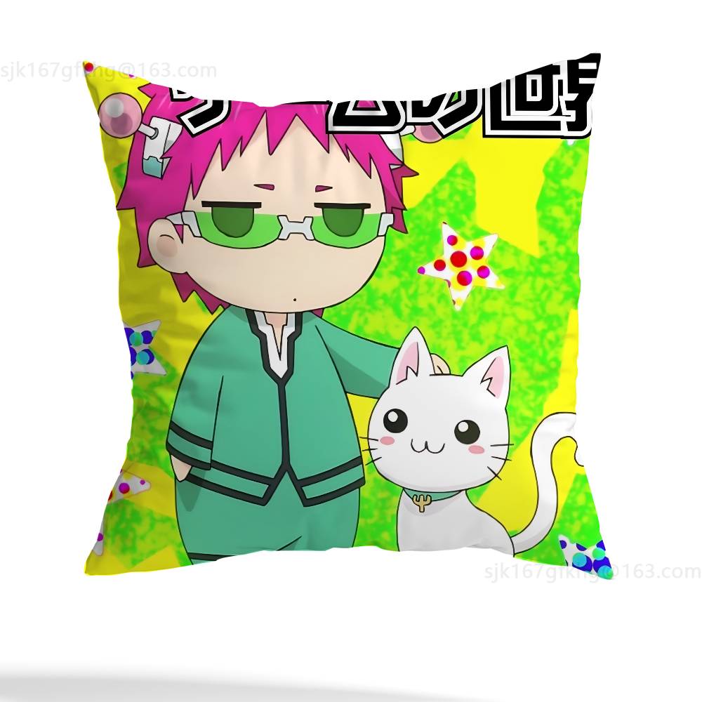 Anime Role S-Saiki K Chibi Pillow Case Square Double-Sided Printing Short Plush Sofa Cushion Cover Bedroom Bedside Pillow