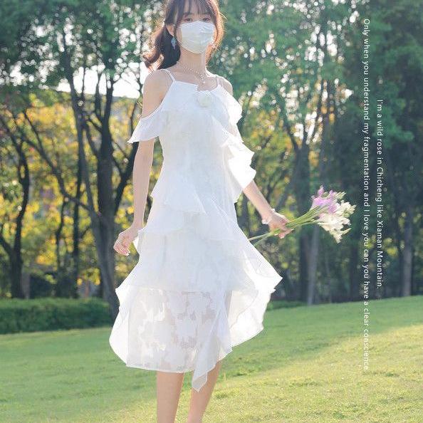 Heart-Fluttering White Ruffle Tea Party Dress