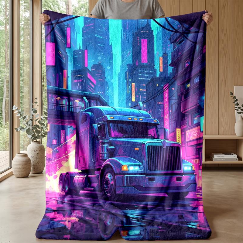 Cyberpunk Monster Truck Blanket Personalized Name Flannel Blanket Soft Cozy Plush Throw for Sofa Bed Lightweight Home Decor
