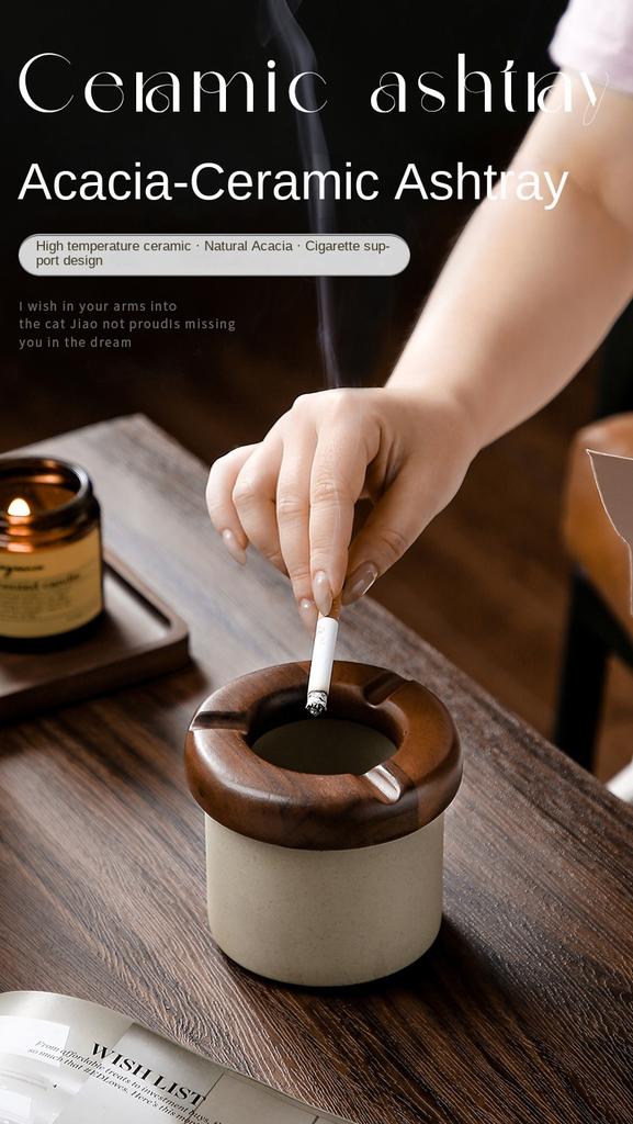 BRWindproof Ceramics Ashtray Living Room with Lid Anti Fly Ash Ceramic Cigar Ashtray Decoration Chinese Home Decoration Art GiftEY