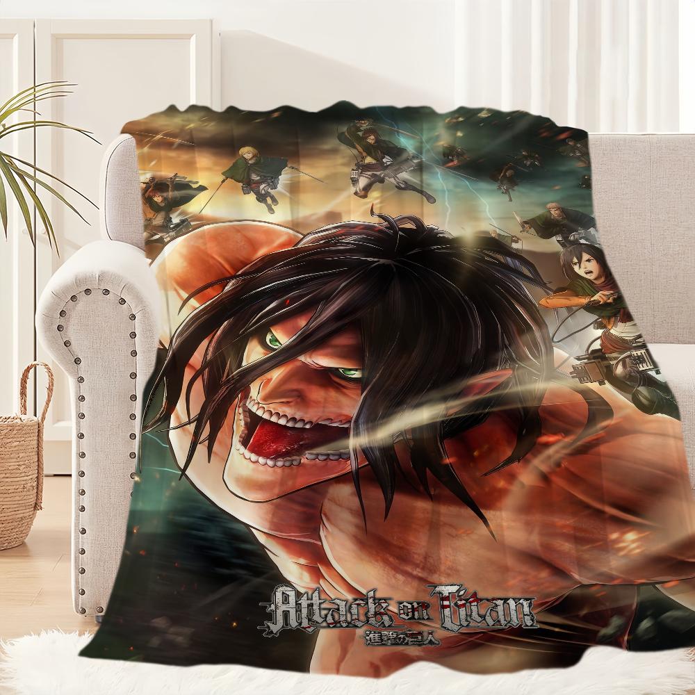 Anime A-Attack O-On T-Titan L-Levi E-Eren Blanket Plush Nap Sofa Rug for Living Room Office Bedroom Birthday Travel Kid Gifts