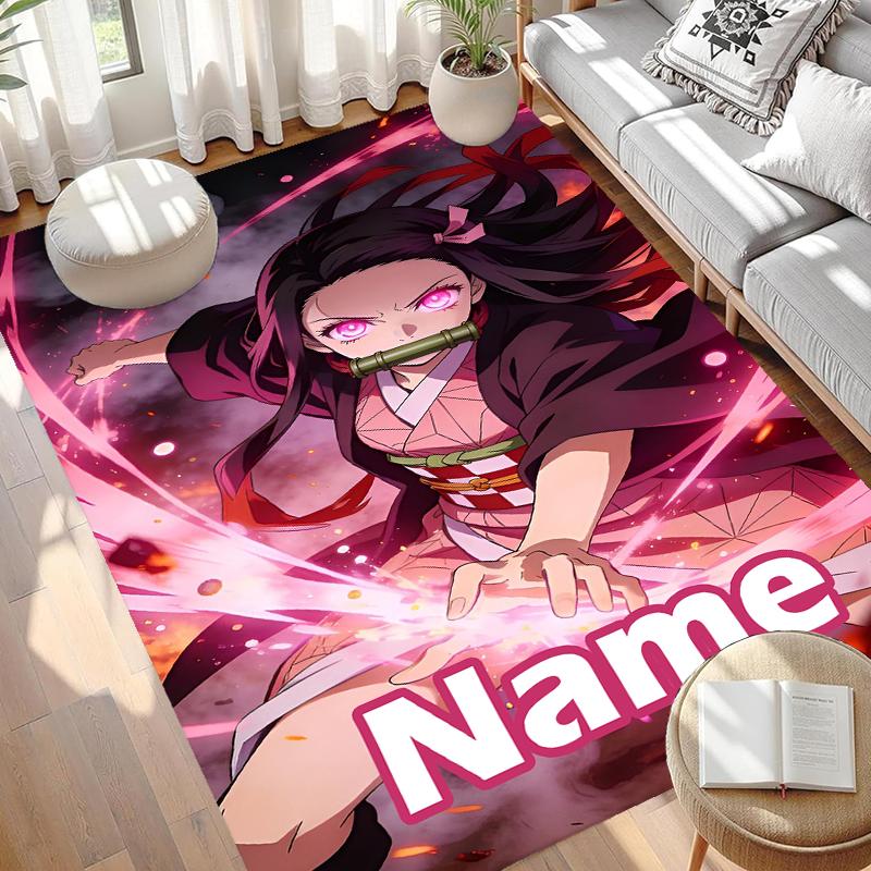Custom Name Personalized Demon Slayer Print Carpet, Versatile Home Decor Rug, for Playroom, Apartment, Balcony, Entryway, Hallway Gift
