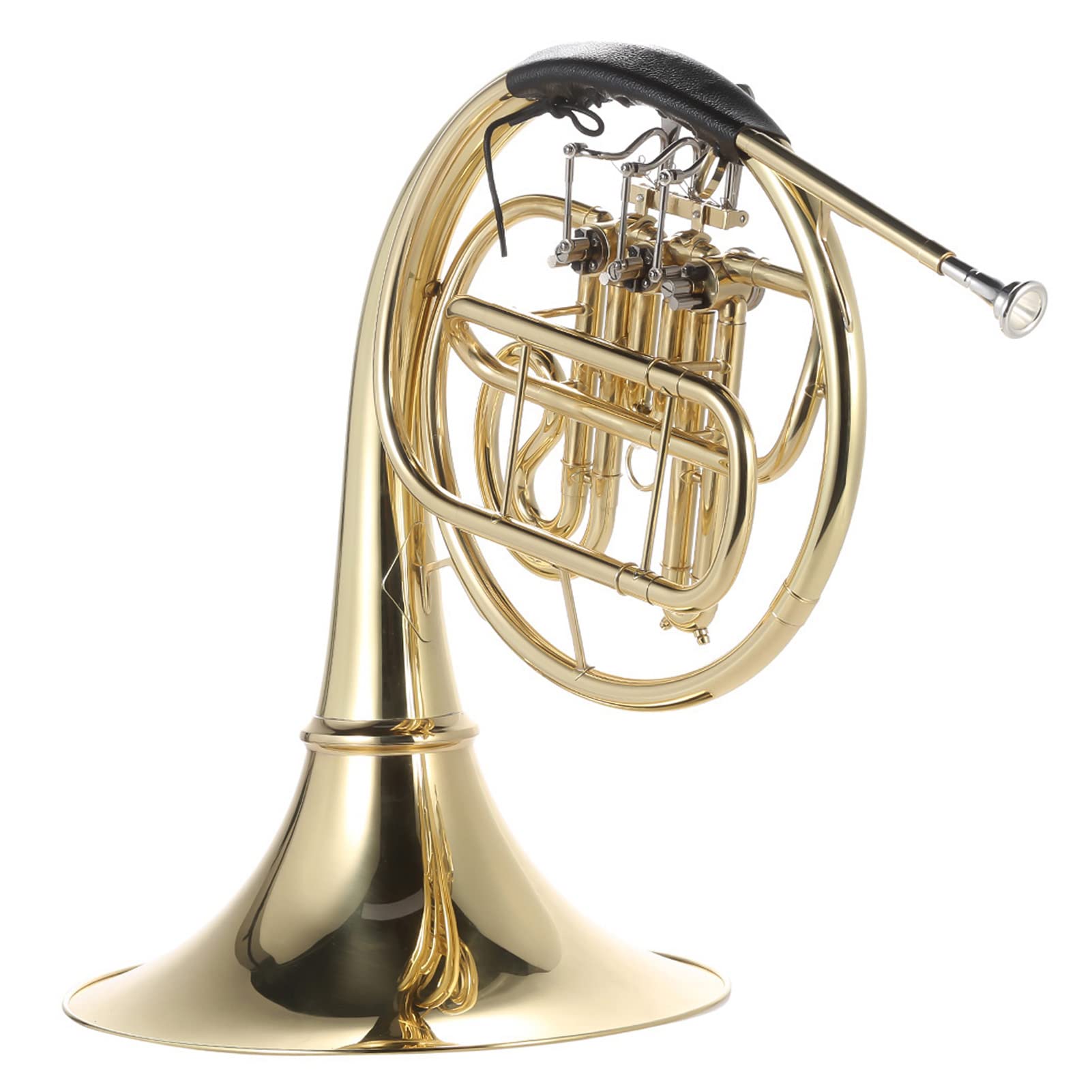 

Single French Horn, Bb Single French Horn 3 Keys Brass Gold Lacquer Single Row Split French Horn Wind Instrument with Cupronickel Mouthpiece Carrying