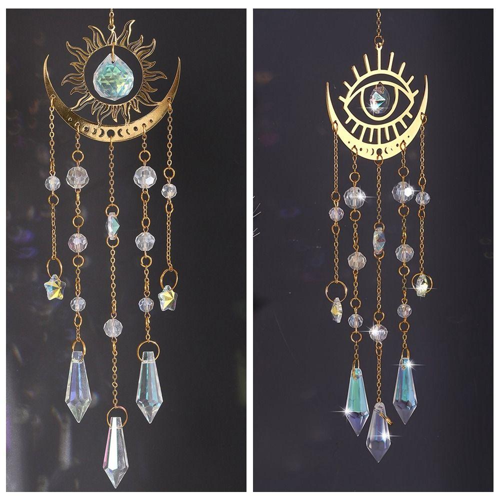 Moon Eye Sunshine Catcher Golden Moon Hanging Decoration Flame Moon Crystal Pendant  Garden