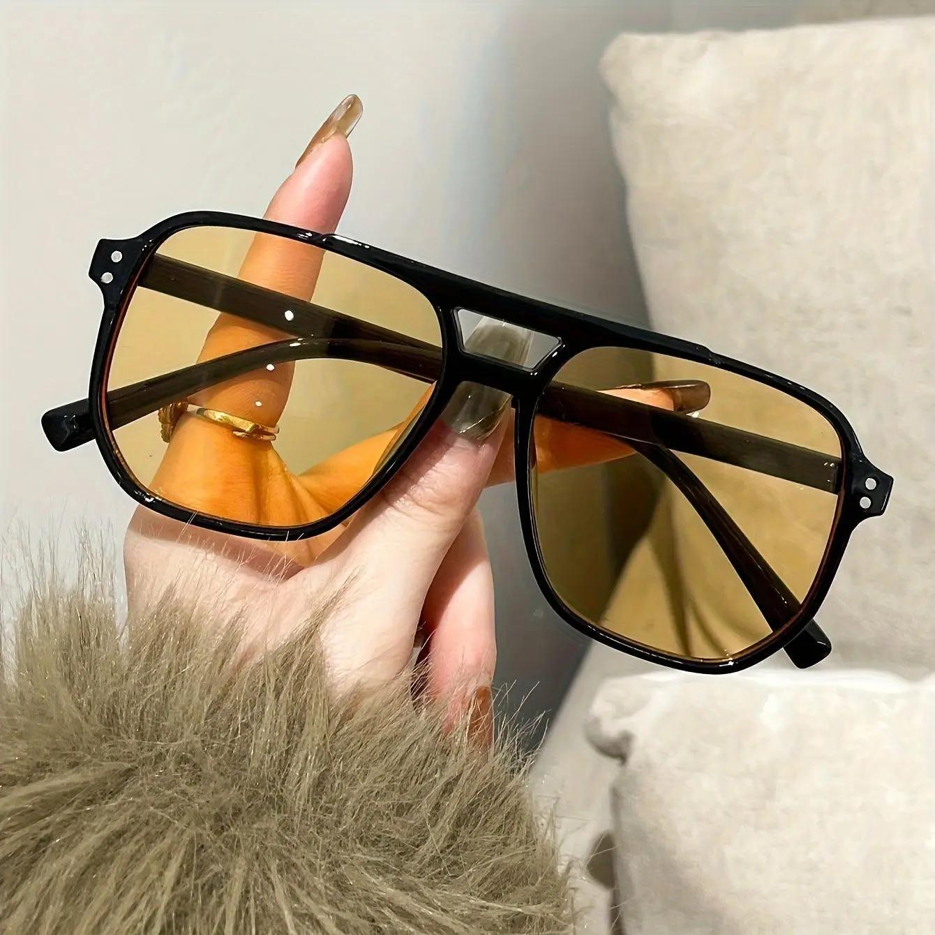 1PC Of Simple Square Double-beam sunGlasses for women, Unisex Is A Must-have, Suitable For A Variety Of Occasions
