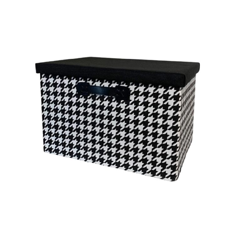 Stylish Houndstooth Pattern Foldable Storage Container Fabric Foldable Box for Space Organization In Vehicle Homes