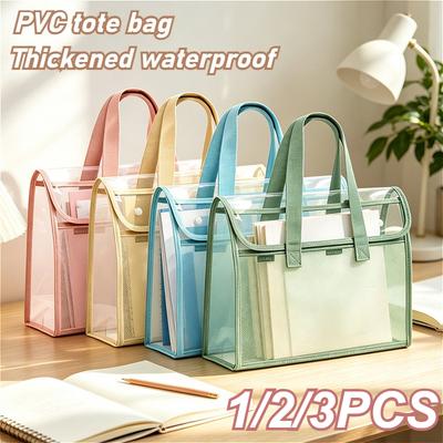 1/2/3 Stück Wasserdichte Klare PVC-Tragetasche Netz-Handtasche Multifunktionale Prüfungs-Aufbewahrungstasche Büro-Dokumententasche Tägliches Einkaufen Kosmetiktaschen