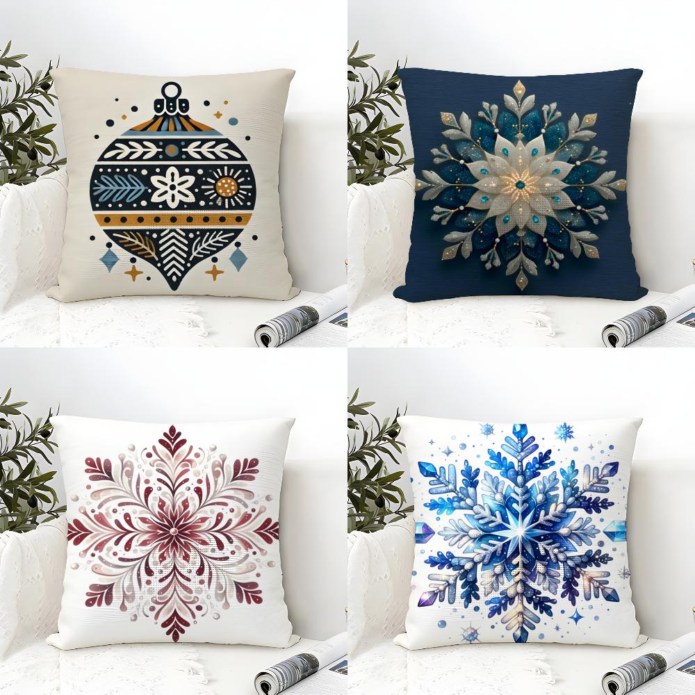 Colorful Snowflake Hexagonal Maple Print Pillow Case Cotton Linen Fabric Square Zipper Pillowcase Home Decorative Living Room