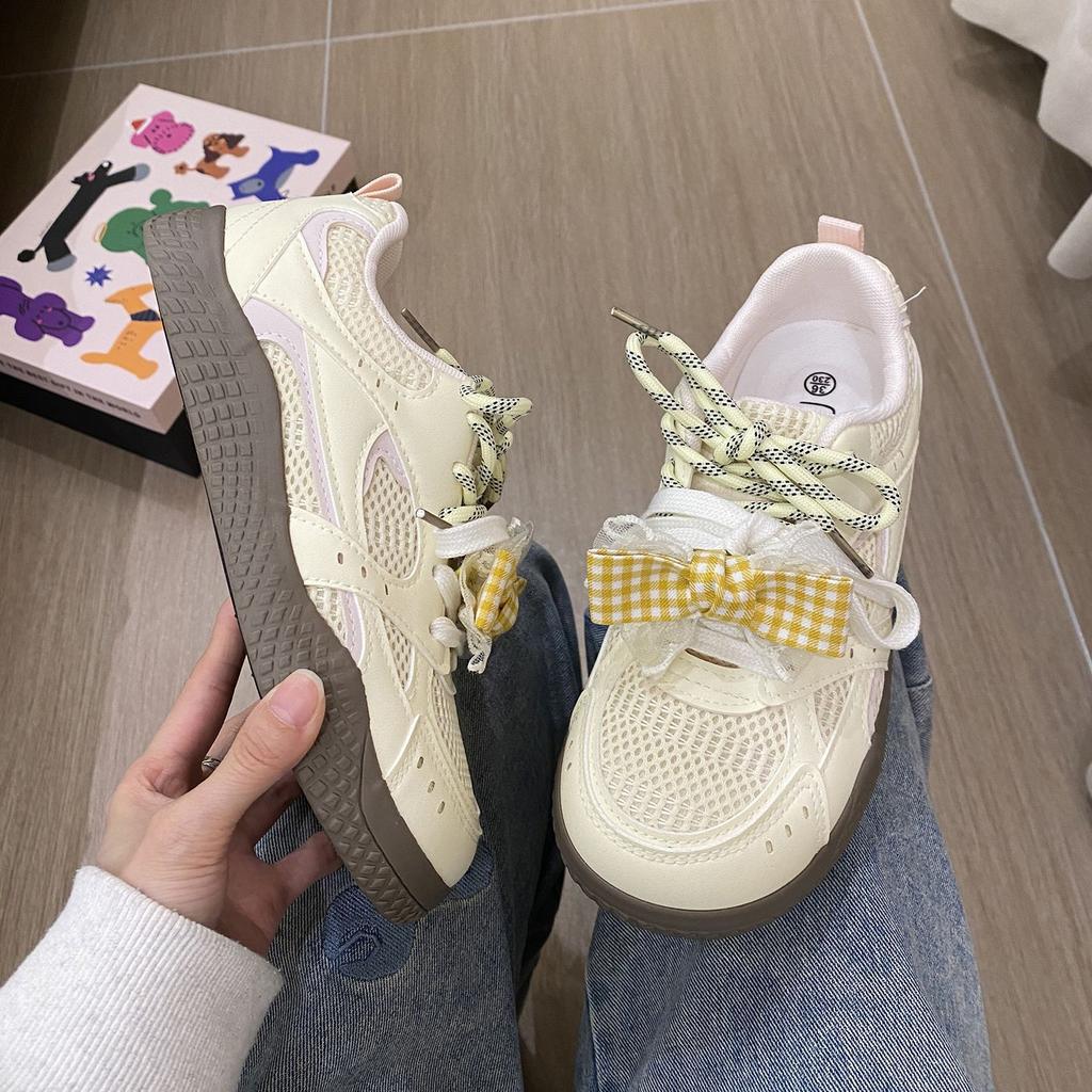 Pink double mesh shoes female ugly cute spring new niche low-top versatile sports little white shoes